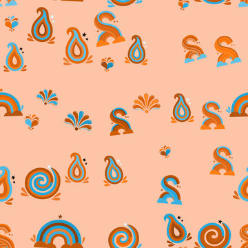 Abstract seamless pattern with retro shapes and rainbows