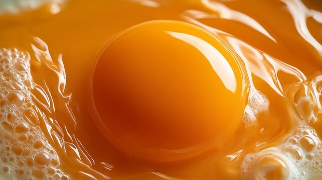 Golden yolk gleams atop wet, glistening egg white