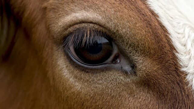 Macro close-up of a cow's eyes, close-up of a horse's eyes