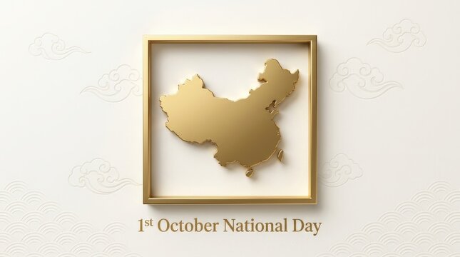 Golden map of china inside a square frame for the 1st october national day celebration banner design