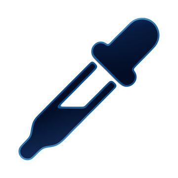 A blue glowing icon of a laboratory dropper or pipette used for liquid measurement in scientific research and experiments on a dark background isolated on a transparent background