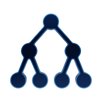 A blue glowing icon of a binary tree structure or hierarchical data chart, isolated on a white background, for computer science, or organization isolated on a transparent background