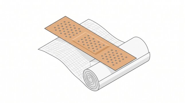 Isometric medical adhesive bandage roll and patch isolated on white background with medical plaster