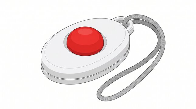 Personal emergency safety button with lanyard panic alarm safety device white background