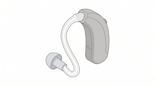 Bte hearing aid device for hearing impairment with medical device ear health white background