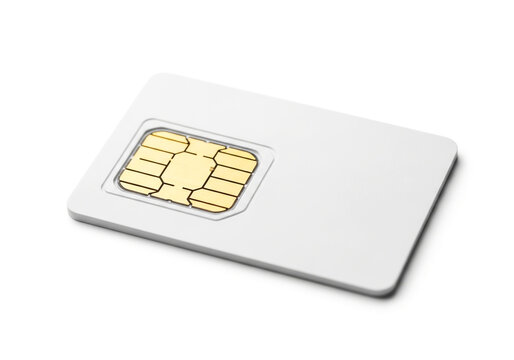 Blank white mobile phone sim card with gold chip