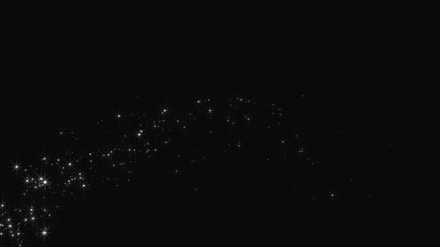 Glittering light stars line effect animation,fairy dust trails,twinkling particles,magic light streak,black screen background,smooth glowing star line motion,motion graphics, 4k