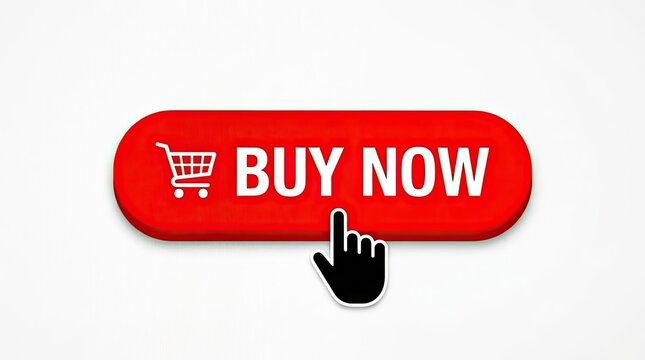 Red buy now button with cart and cursor.