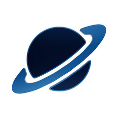 A stylized blue planet icon with a prominent ring system, featuring a glossy 3D appearance and smooth gradient shading on a plain isolated on a transparent background © image@58