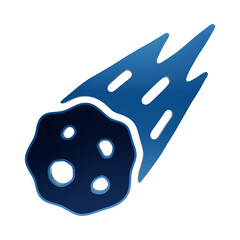 A glossy blue 3D icon of a falling meteor or comet with a flaming tail and cratered surface, presented on a plain isolated on a transparent background © image@58