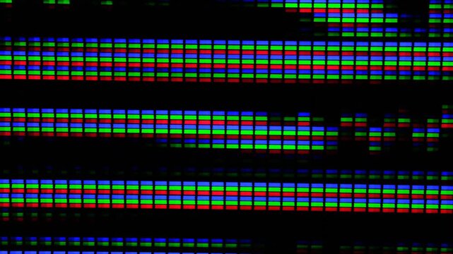 LCD pixels macro video, TV Broken Monitor, Screen TV Glitch Error,  VHS static noise glitch overlay