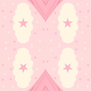 Cute pastel pink seamless pattern with clouds stars and diamond shapes