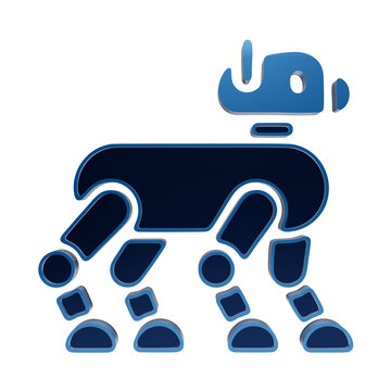 A 3D blue glossy icon of a quadruped robotic dog, rendered as a digital on a transparent background, for advanced robotics, and ai concepts isolated on a transparent background