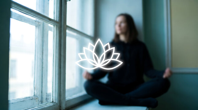 Person Meditating with Lotus Icon Yoga, Mindfulness, Inner Peace and Wellness Concept