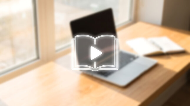 Glowing Book with Play Icon E-Learning, Digital Education and Video Learning Concept