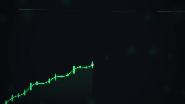 A dynamic financial trading chart showing upward green trends and growth, symbolizing success in the stock market