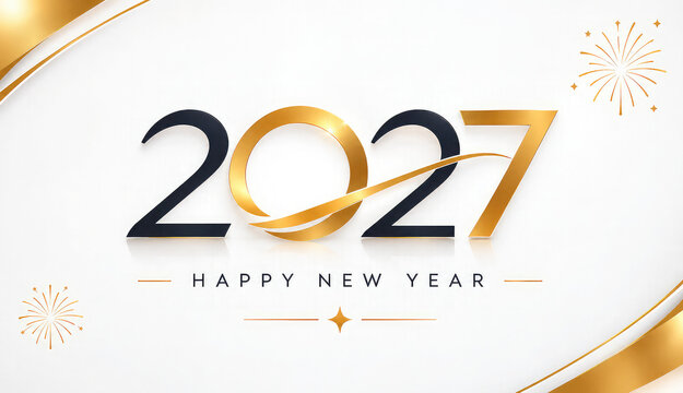 2027 Happy New Year Celebration Greeting &ndash; Elegant Gold and Black Festive Design,,