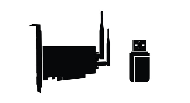 Wireless network adapter and usb wifi dongle black silhouette