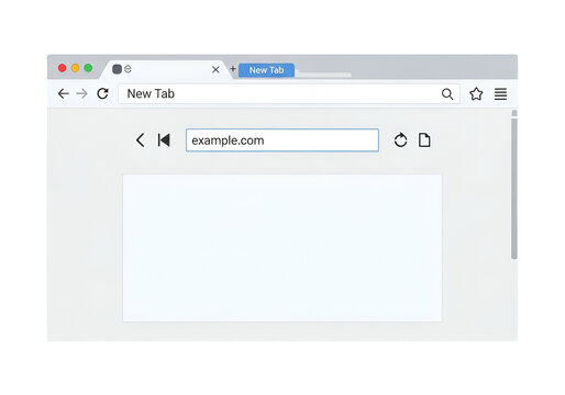 Browser window interface, new tab page, address bar with search field, navigation