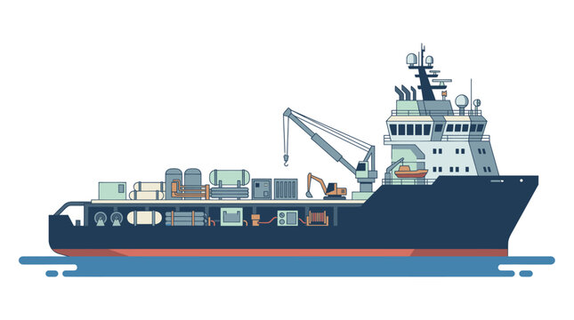 Industrial of a Multi Functional Workship with Cranes Machinery and Equipment on Blue Water with high quality professional line art symbols for modern creative design and digital branding projects