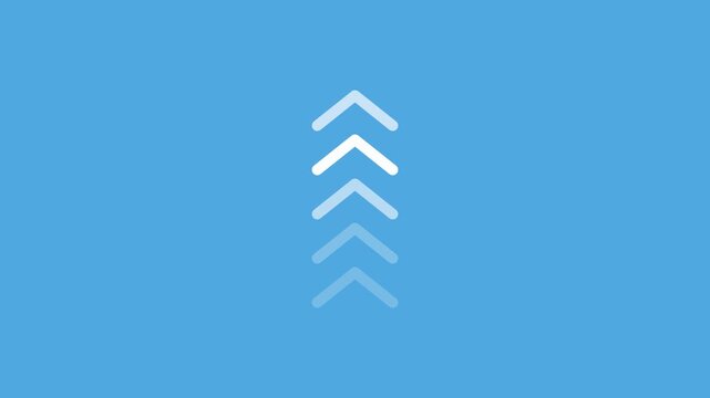A series of white upward-pointing chevron arrows fading in intensity on a light blue background, symbolizing progress or scrolling.