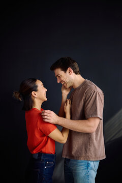 Loving multiracial couple enjoying in time together.