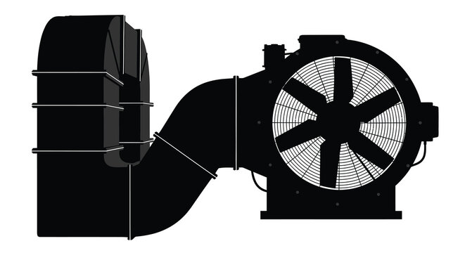 Industrial ventilation system with fan and ductwork black silhouette