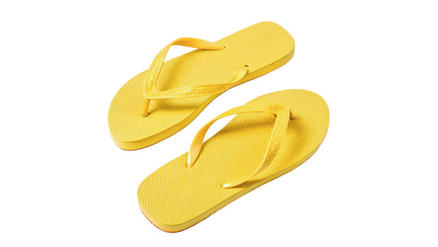 Pair of bright yellow rubber beach flip flops slippers summer footwear isolated