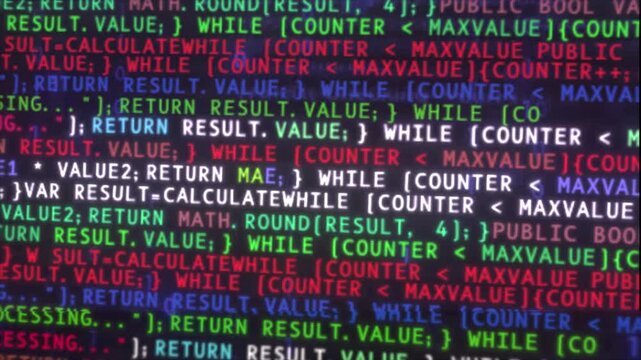 Dynamic Software Coding Background Animation on computer Screen. Technology concept.
