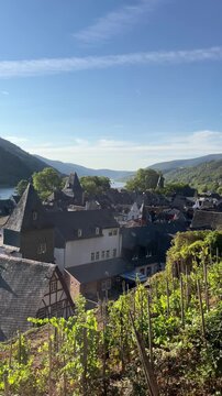 Bacharach, Germany, August 11, 2026 selective focus on medieval Bacharach old town along the Rhine