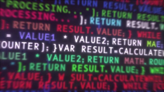 Dynamic Software Coding Background Animation on computer Screen. Technology concept.