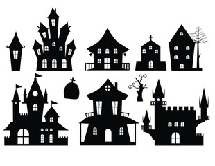 Fototapeta premium Set of Scary Halloween Haunted House Silhouette.Eps 10,Vector illustration.