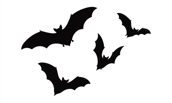 Group of four flying bats silhouettes