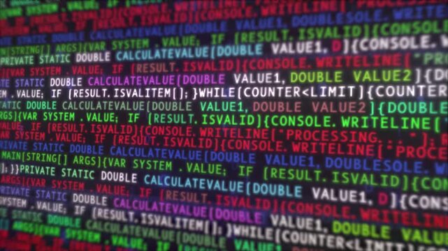 Data Processing and Programming Code on Computer Screen. Software Technology concept. 4K animation