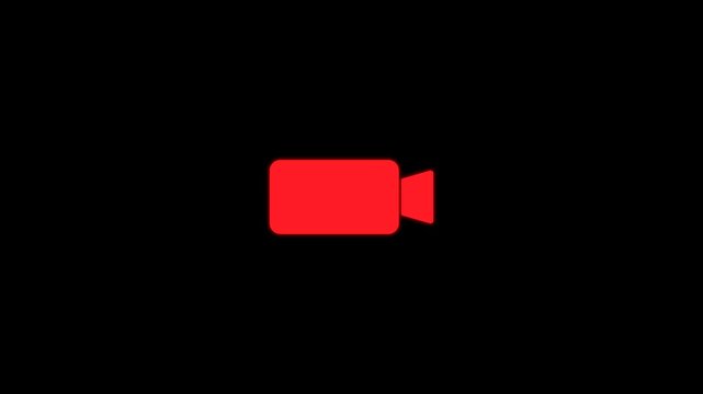 Red Live Stream Video Camera Outline Animated Icon with Flashing Live Text. Isolated Motion Graphic on Black Background
