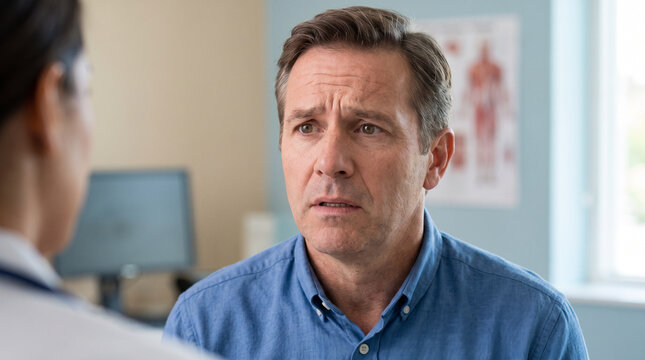 Urology Man Discussing Symptoms with Doctor in Clinic