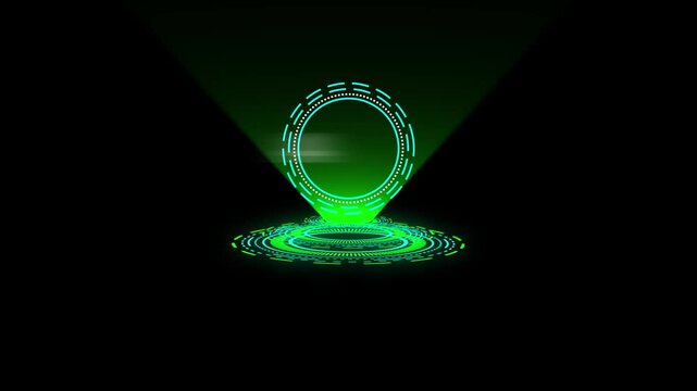 Ai artificial intelligence hologram hud interface with glowing green digital data circle