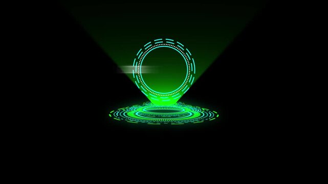 Digital hologram interface animation with glowing green hud and futuristic ui for tech presentations