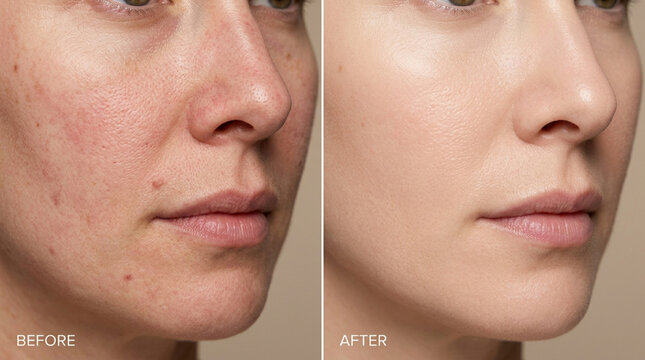 Skin Transformation: Before and After Comparing Imperfections and Flawless Complexion