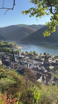 Bacharach, Germany, August 11, 2026 selective focus on historic mountain town overlooking river valley