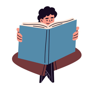 Vector of young character illustrations enjoying reading, studying, learning, and education concept for library, bookstore, and literacy campaign banner.