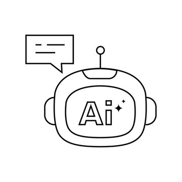 Chat Bot Vector Icon &ndash; AI Robot Assistant with Message Bubble Line Art, editable stroke, isolated image background.