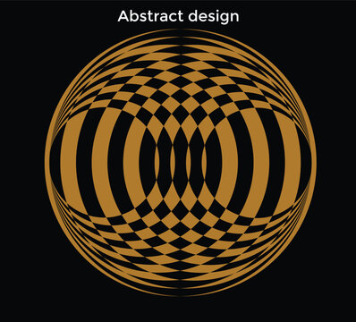 Circular geometric pattern with intersecting gold lines and curved stripes, creating a moire effect on a solid black background