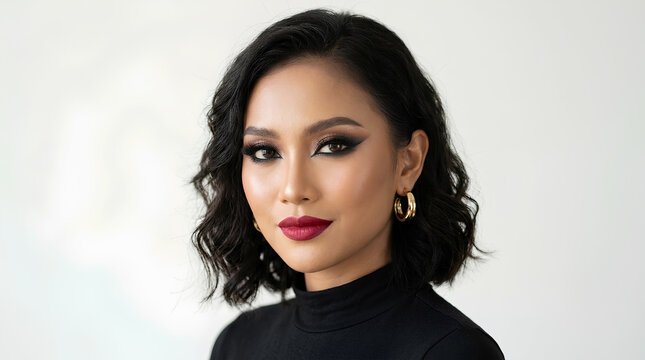 Confident beautiful Asian woman with smokey eye makeup portrait