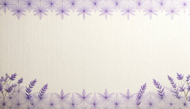 Elegant Japanese minimal background with lavender asanoha pattern borders, lavender flowers and ivory copy space