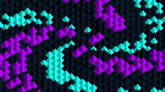Abstract vibrant purple and cyan pixel grid block background animation