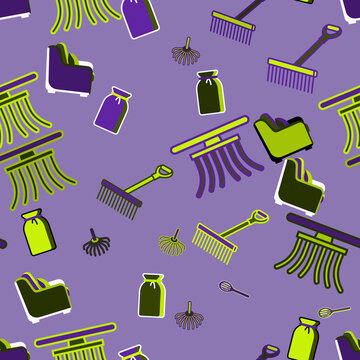 Cartoon cleaning tools and furniture seamless pattern