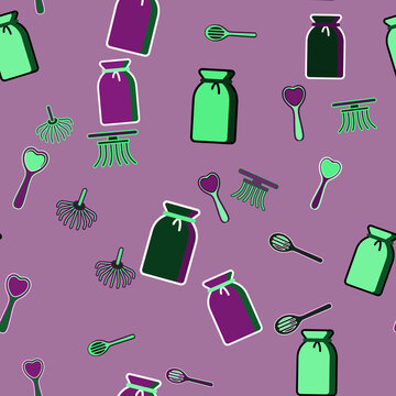 Seamless pattern of kitchen utensils and containers