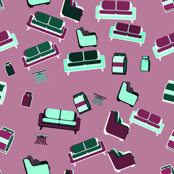 Seamless pattern of sofas, armchairs, and containers
