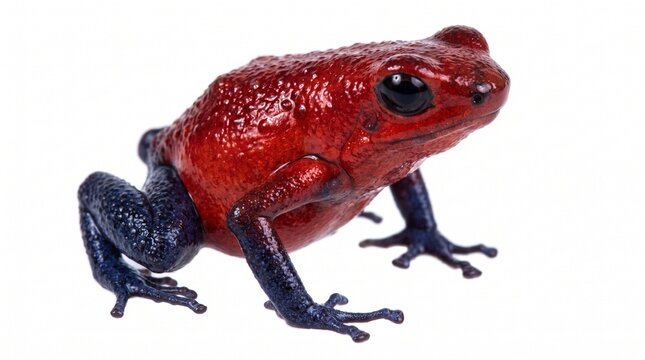 Close-up of Bright Red Poison Dart Frog on Leaf in Natural Habitat